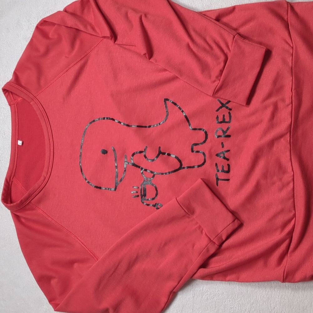 *Sold* Fun Ladies Coral Tea-Rex Novelty Print Sweatshirt - Picture 5 of 5